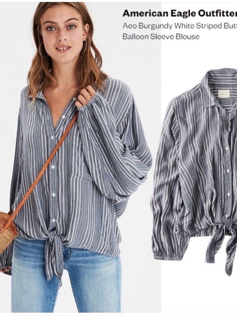 American Eagle - Striped Button Down Blouse